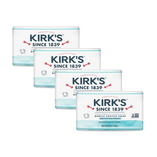 Castile Bar Soap by Kirk’s | Clean Soap for Men, Women & Children | Premium Coconut Oil | Sensitive Skin Formula, Vegan | Fragrance-Free/Unscented | Beauty & Personal Care Kirk's