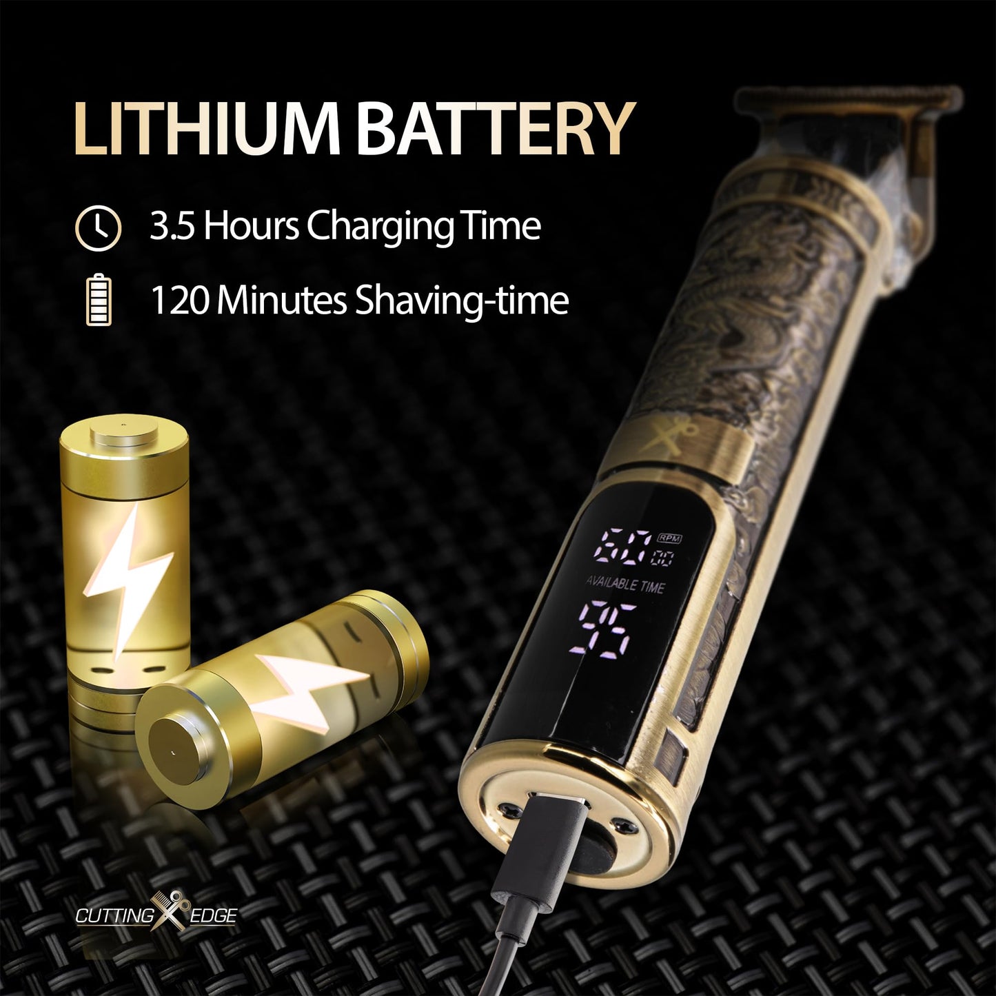 Cutting Edge T-Blade Trimmer for Men, Hypoallergenic T-Blade Trimmer with 4 Guide Combs (1 2 3 4mm) LCD Screen, Rechargeable 120 Minute Run-Time Beauty and Personal Care Cutting Edge