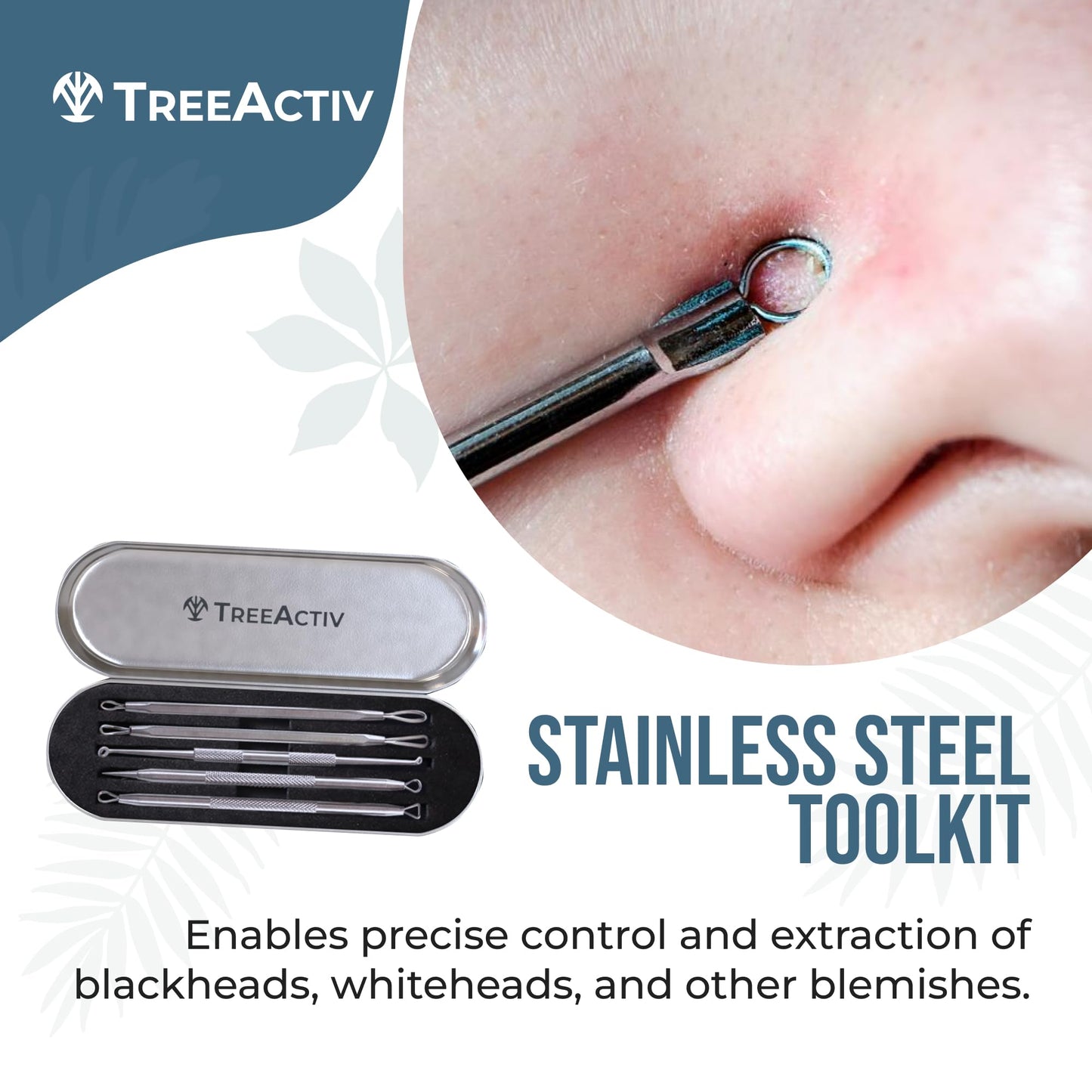 TreeActiv Pimple Popper Tool Kit with Face Wash and Acne Patches, Professional Blackhead Remover Tools Facial Kit, Stainless Steel Blackhead Extractor Beauty & Personal Care TreeActiv