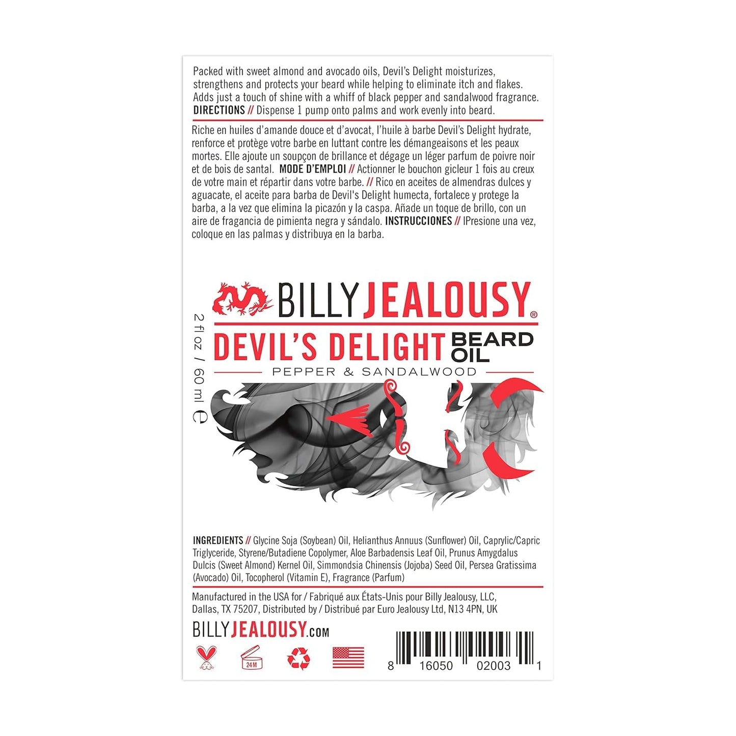Billy Jealousy Beard Oil for Men, Weightless, Low Shine, and Hydrating Beard Moisturizer for Softer Hair, Helps Prevent Itching and Flakes, Devil's Beauty & Personal Care Billy Jealousy