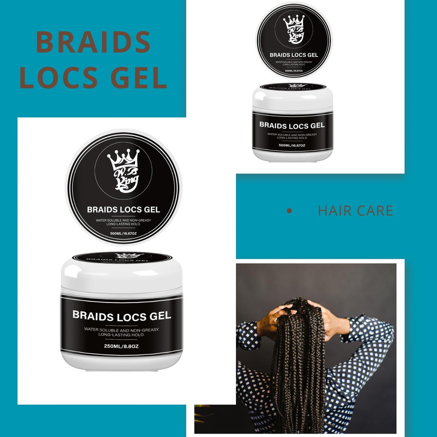 W.B king Braids & Locs Styling Gel - 500 ml (Large) Beauty & Personal Care W.B king