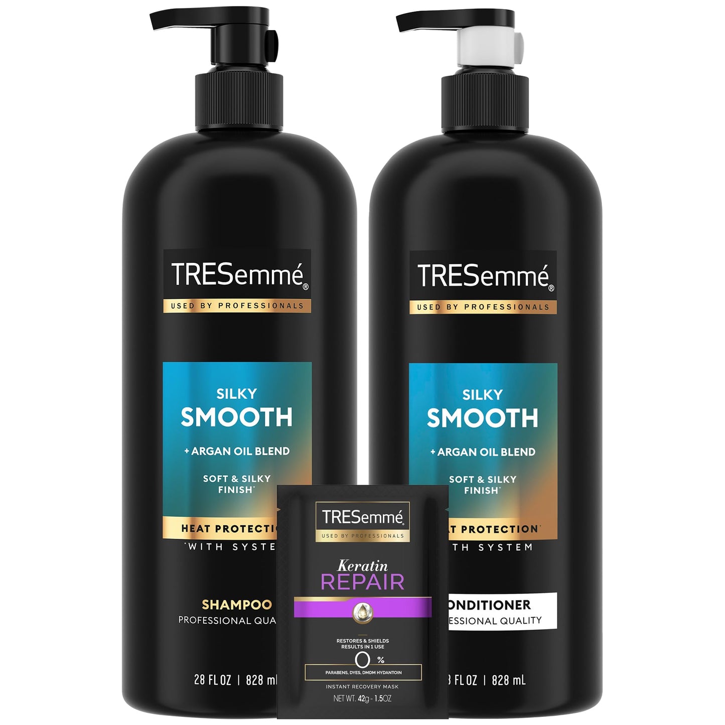 TRESemmé Shampoo and Conditioner Set, Silky & Smooth + Keratin Repair Hair Mask - Anti-Frizz Hair Products with Argan Oleo Blend (3 Piece Set) Beauty & Personal Care TRESemmé