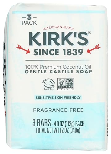 Kirk's Castile Bar Soap Clean Soap for Men, Women & Children | Premium Coconut Oil | Sensitive Skin Formula, Vegan | Fragrance-Free/Unscented | 4 oz. Beauty & Personal Care Kirk's