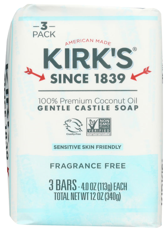 Kirk's Castile Bar Soap Clean Soap for Men, Women & Children | Premium Coconut Oil | Sensitive Skin Formula, Vegan | Fragrance-Free/Unscented | 4 oz. Beauty & Personal Care Kirk's