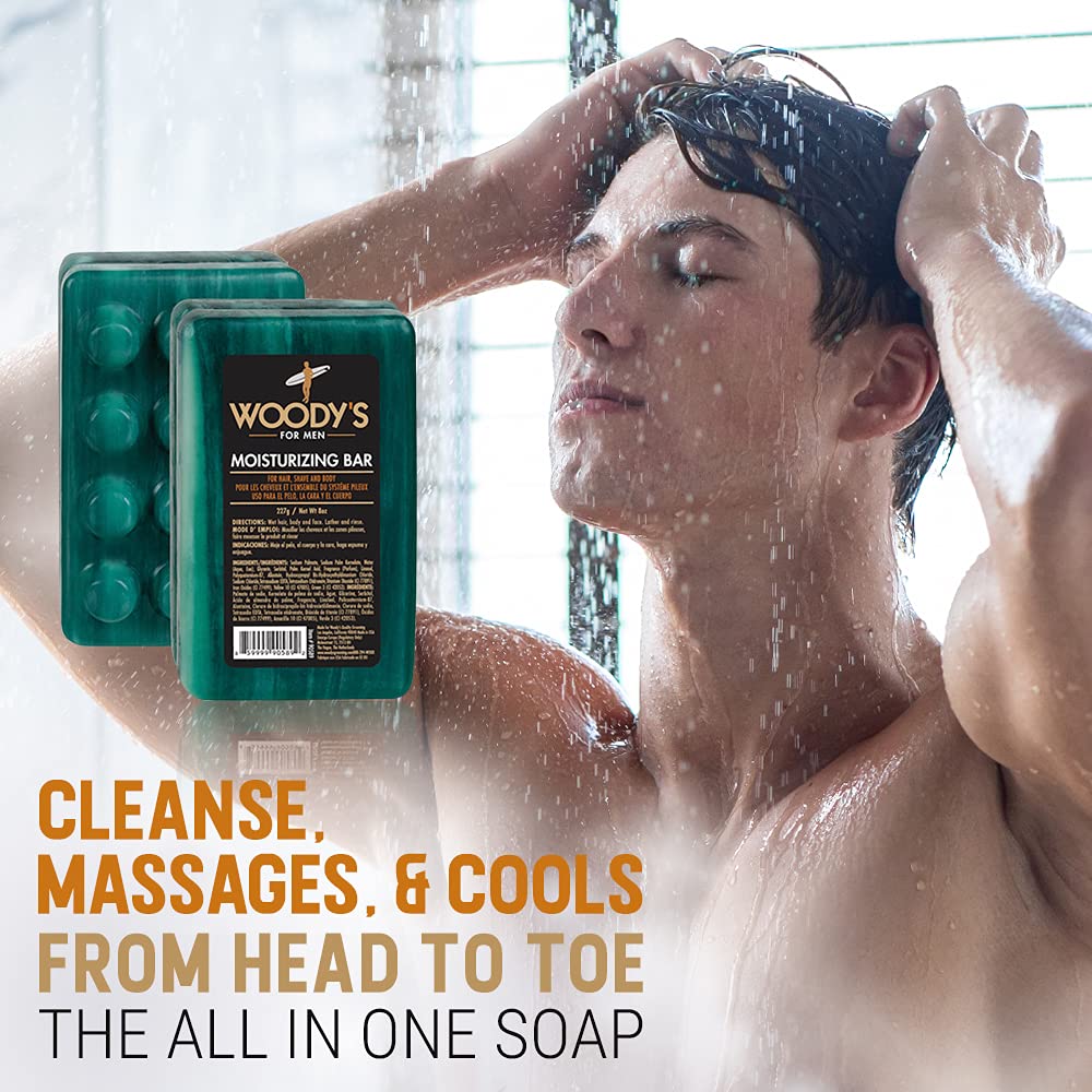 Woody's 3-in-1 Moisturizing Bar Soap for Men, For Hair, Shaving, & Body Cleansing, Deep Clean with Peppermint Scent, 8 oz Beauty & Personal Care Woody's