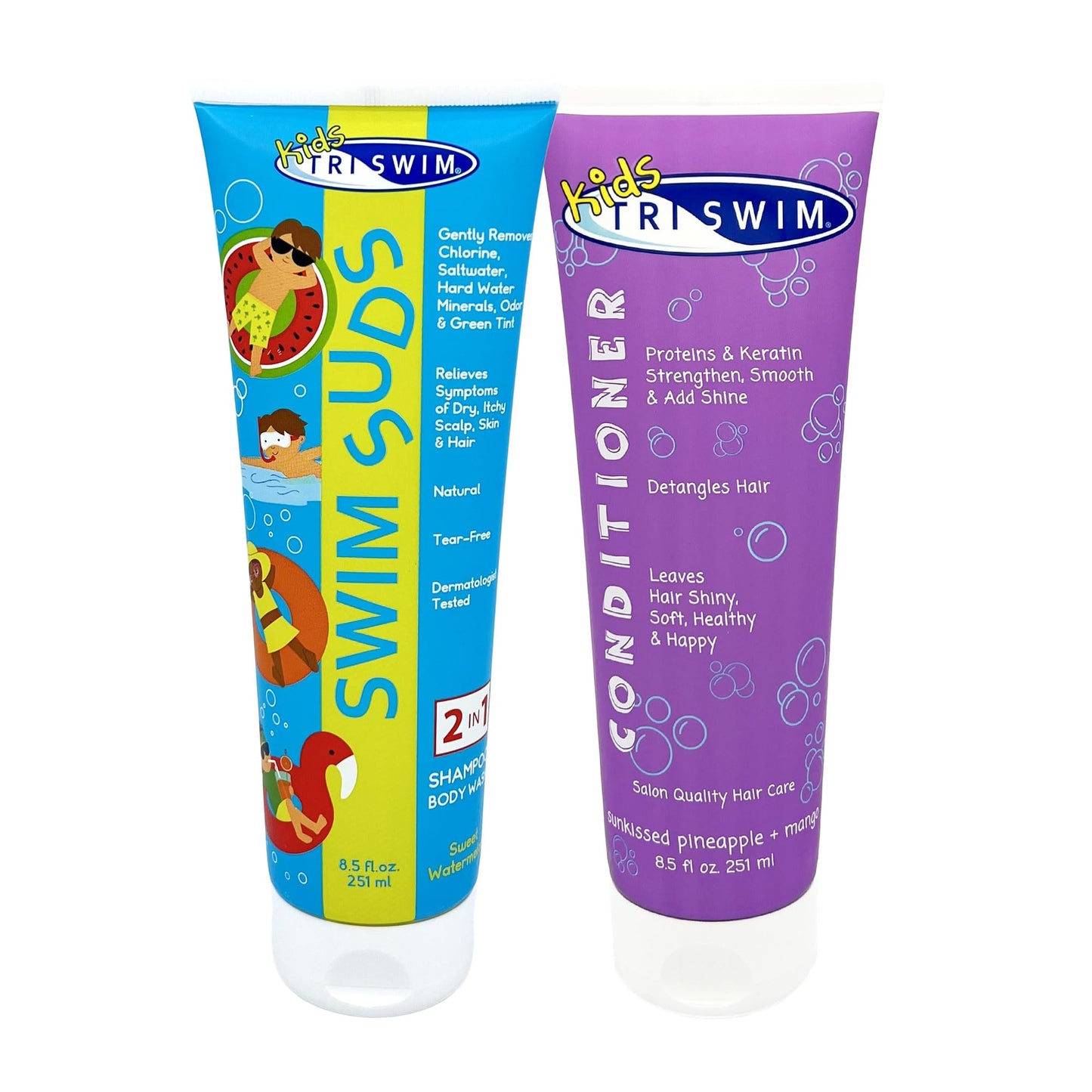 TRISWIM Kids Swim Suds & Conditioner Set 8.5 fl oz each | Natural Tear-Free 2-in-1 Shampoo Chlorine Removal & Body Wash with Detangler - Gentle Hair Beauty & Personal Care TRISWIM