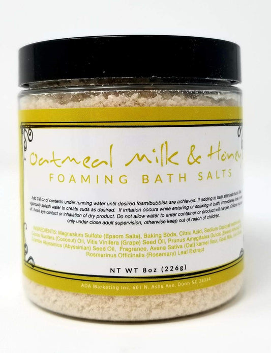Oatmeal Milk and Honey Foaming Bath Salt with Pure Goat's Milk - Hydrating and Relaxing Bubbles with Coconut, Grape and Sweet Almond Oil - Handmade in Beauty and Personal Care Organic Botanical
