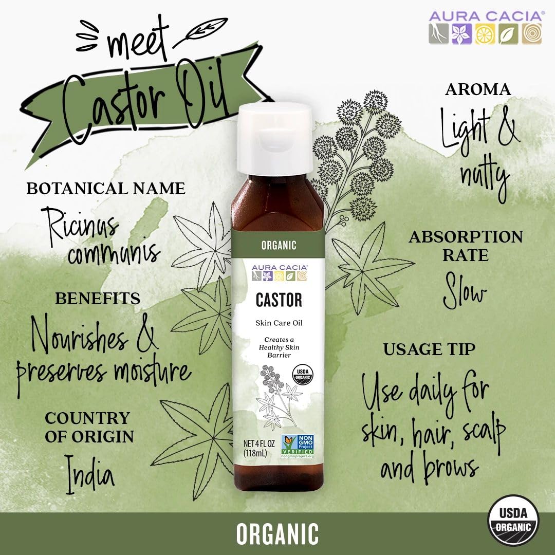 Aura Cacia Skin Care Oil - USDA Organic - Castor Oil - 4 fl oz - 100% Pure Botanical Ingredients Beauty & Personal Care Aura Cacia