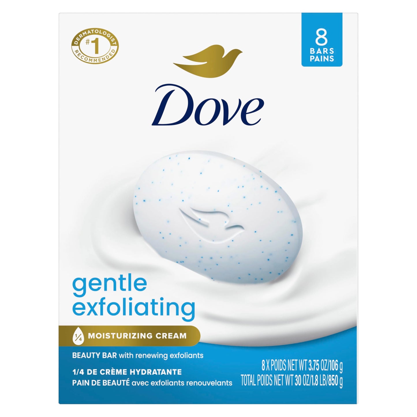 Dove Beauty Bar Soap 8 Bars Gentle Exfoliating, for Soft, Smooth Skin, Gently Renews Skin 3.75 oz Beauty & Personal Care Dove