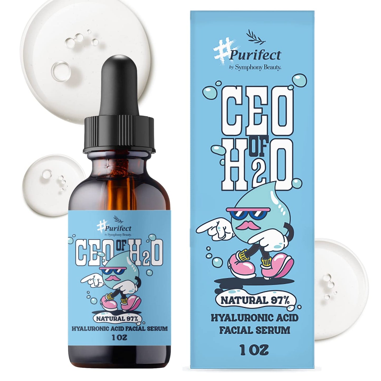 Purifect CEO of H20 Hyaluronic Acid Facial Serum - Ultra Hydrating & Moisturizing Serum for Face, Balances Skin Texture, Vitamin E for Antioxidant Beauty & Personal Care Purifect by Symphony Beauty