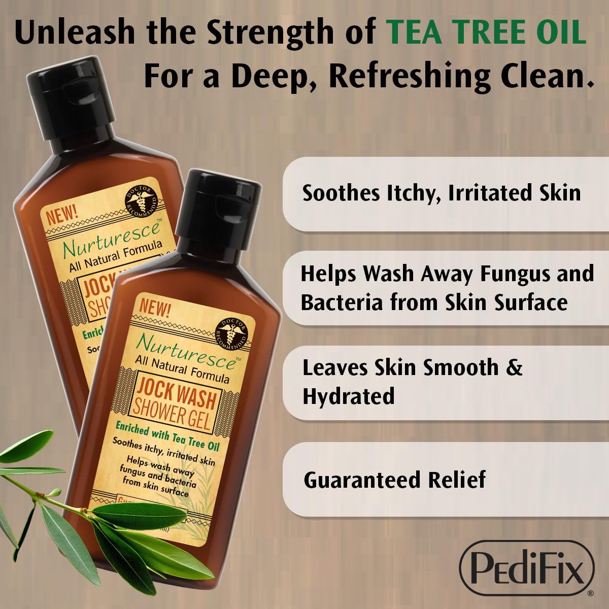 PediFix Nurturesce Jock Wash Shower Gel, 6 Fluid Ounce - Tea Tree Oil Enriched, Anti-Fungal, Soothes Itchy Irritated Skin, Natural Body Wash Beauty & Personal Care Pedifix