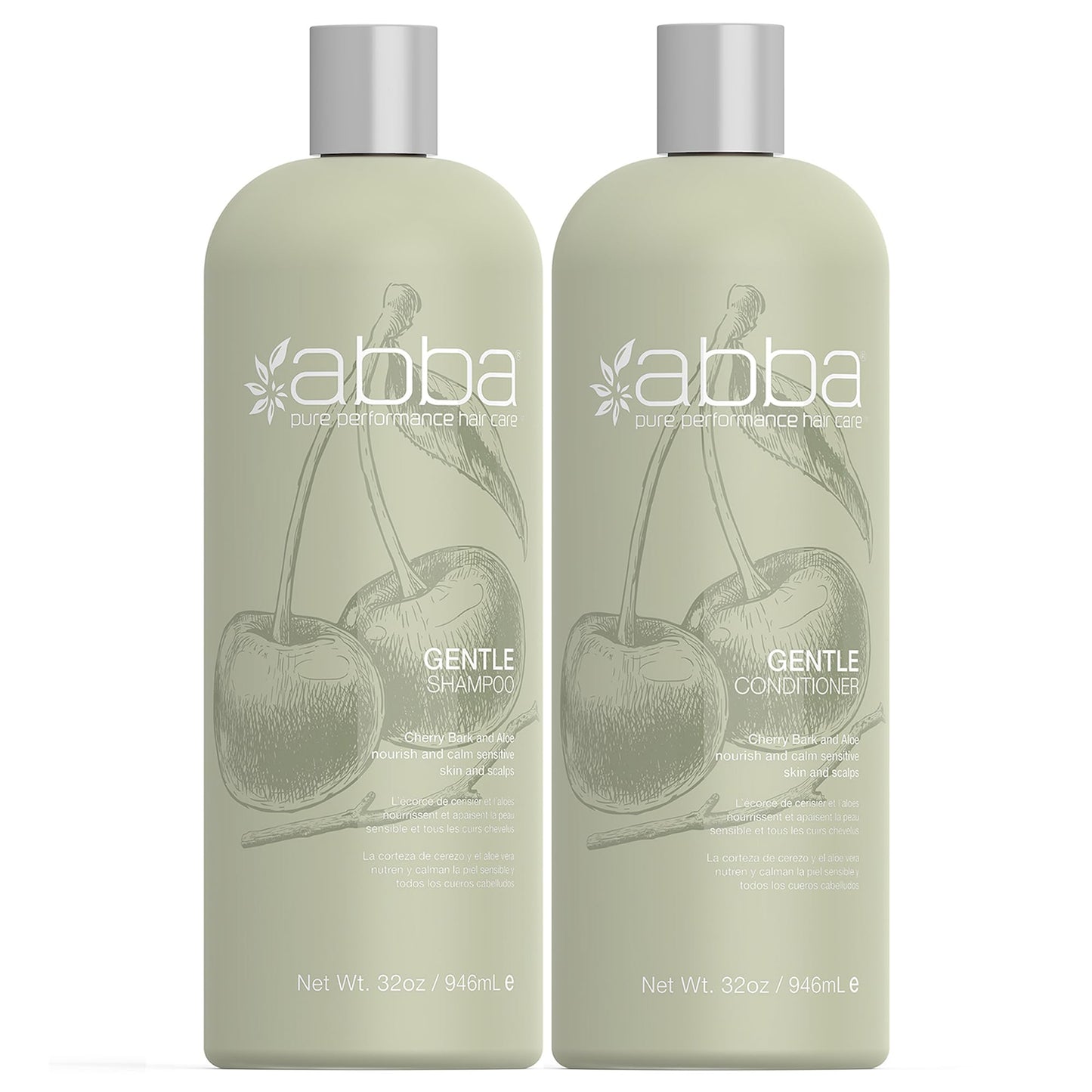 ABBA - Pure Gentle Shampoo & Conditioner Soothing & Nourishing Value Duo Set - Cherry Bark & Aloe, 32 fl oz Each Beauty & Personal Care ABBA
