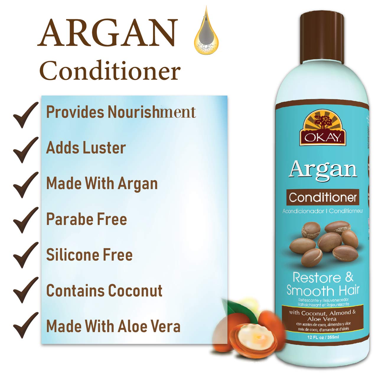 OKAY Argan Oil Conditioner, 12 Fluid Ounce Beauty & Personal Care OKAY