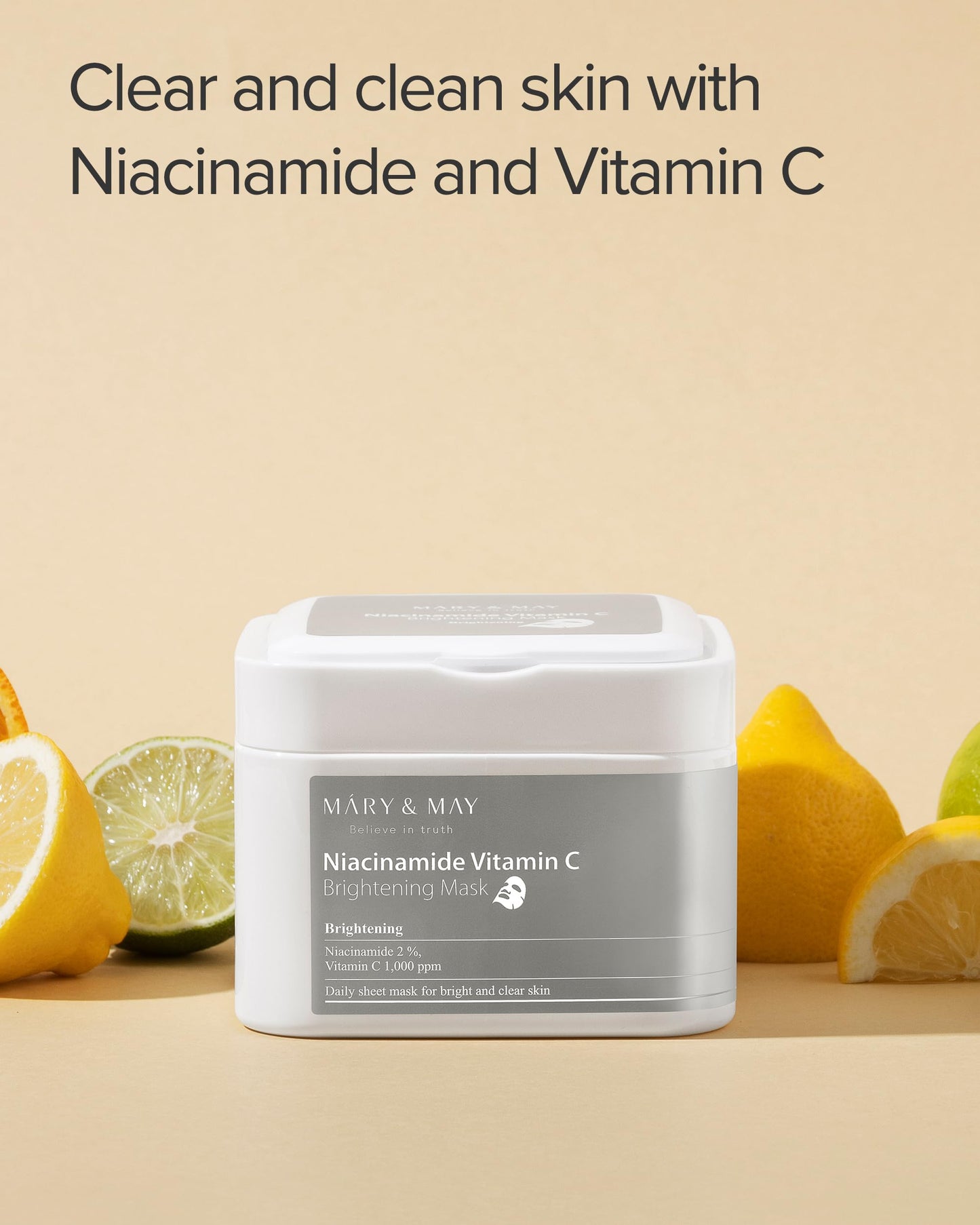 Mary&May Niacinamide Vitamin C Mask | 30 Sheets | Daily Korean Face Mask | Hydrates, Boosts Elasticity, Strengthens Skin Barrier & Reduces Dark Spots Beauty & Personal Care Mary&May