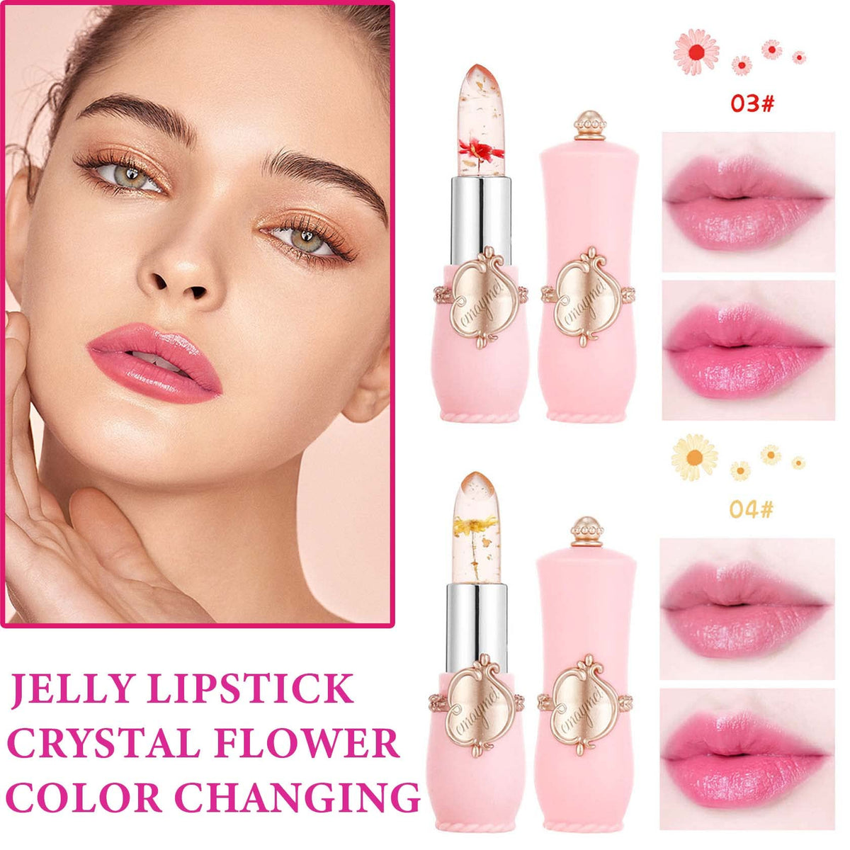 WENJLYJ 2PCS Crystal Flower Jelly Lipstick,Clear Lipstick with Flower Inside Magic PH Temperature Color Changing Lip Stick Tinted Lip Balm,Long Beauty & Personal Care WENJLYJ