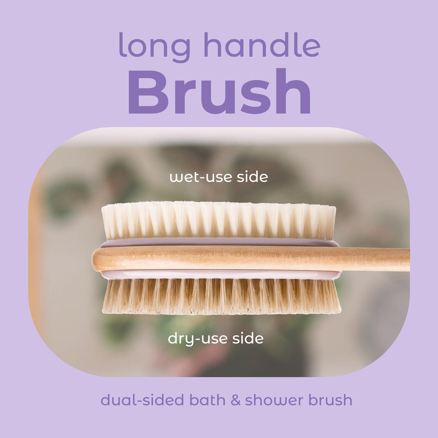 MainBasics Back Scrubber for Shower - Long Handle Dual-Sided Brush for Body Wash & Scrubbing with Exfoliating & Soft Bristles (Lavender, Wood) Beauty & Personal Care MainBasics