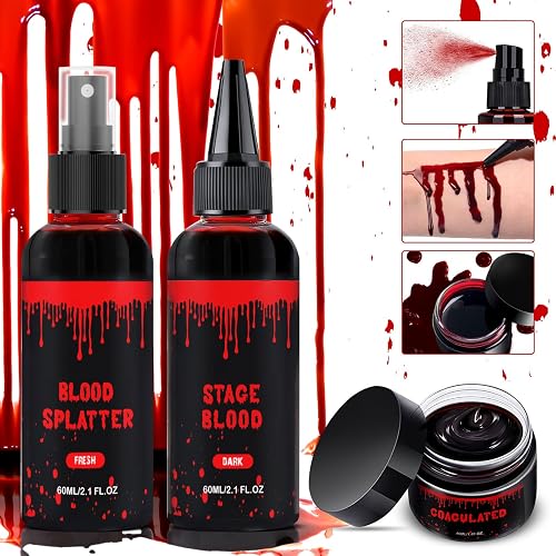 Halloween Fake Blood Makeup Kit 3PCS, Blood Spray 2.1oz, Dripping Blood 2.1oz, Coagulated Gel 1.41oz, Washable SFX Makeup Set for Vampire Zombie Beauty & Personal Care LIMUIKA
