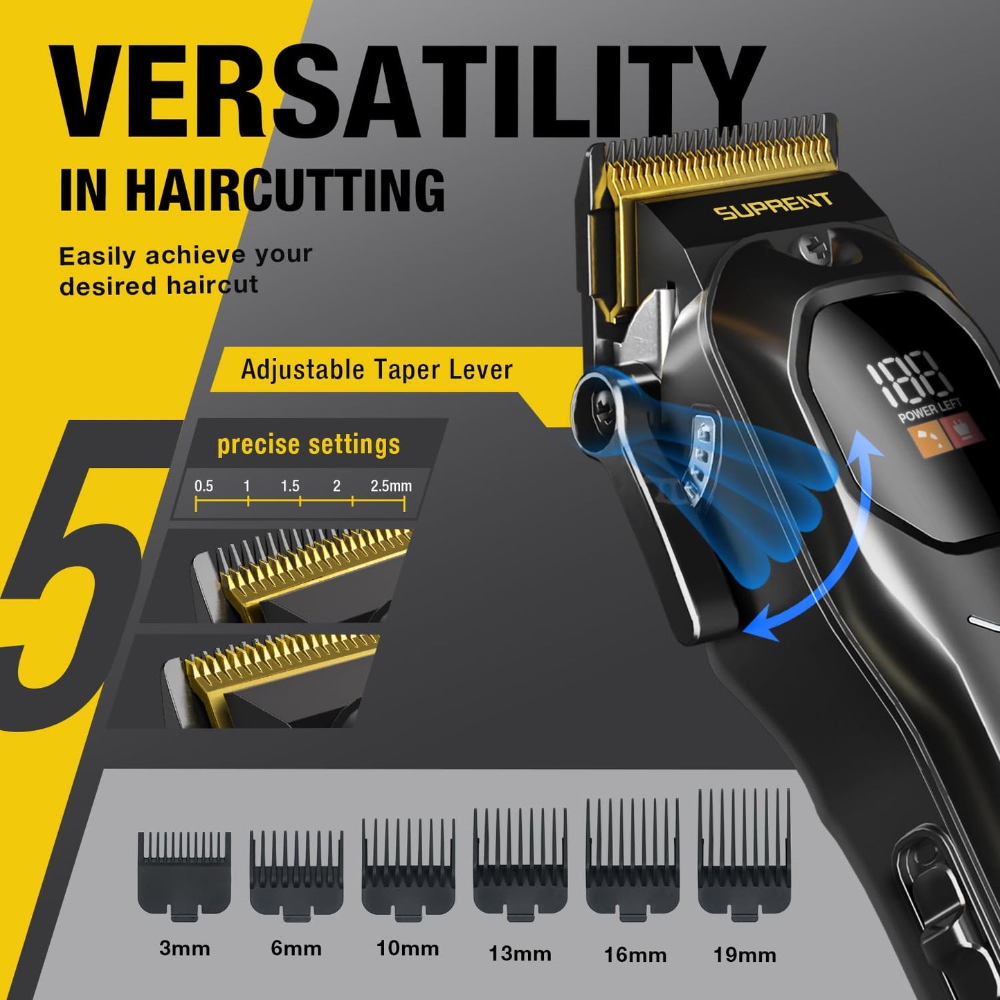 SUPRENT Mens Hair Clipper-Rechargeable Hair Cutting Kits with LED Display, Cordless Hair Clipper for Home Use & Barbers (Black) Beauty and Personal Care SUPRENT