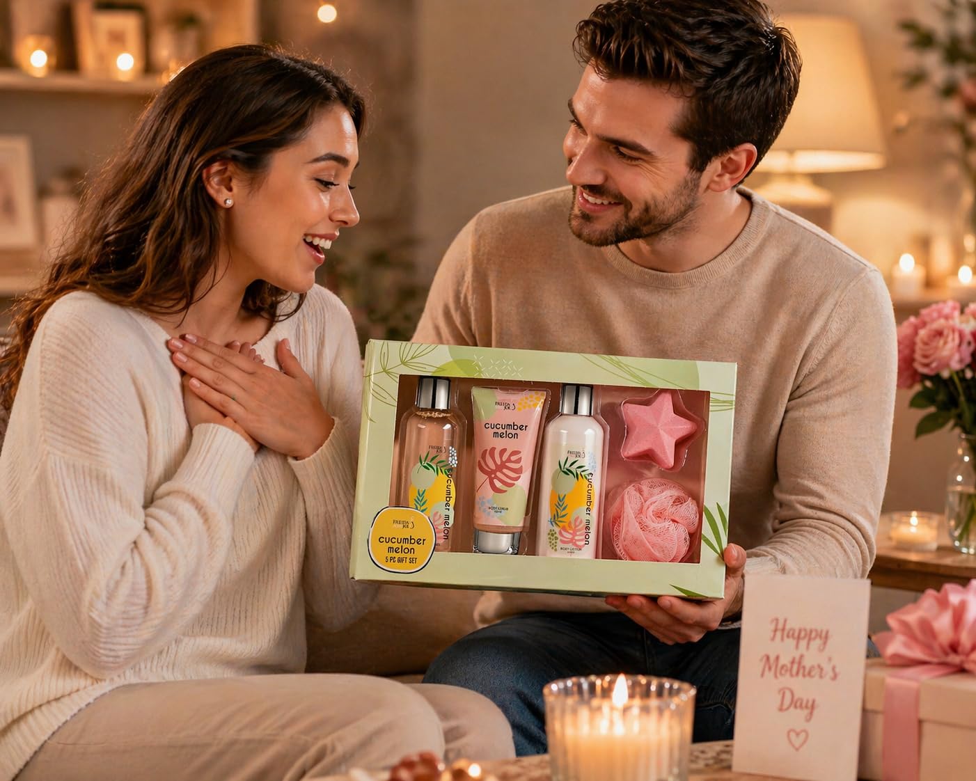 Fragrance Bath & Body Collection Gift Box, Includes Shower Gel, Body Lotion, Body Scrub, Bath Bomb & Sponge (Cucumber Melon) Beauty and Personal Care Freida and Joe