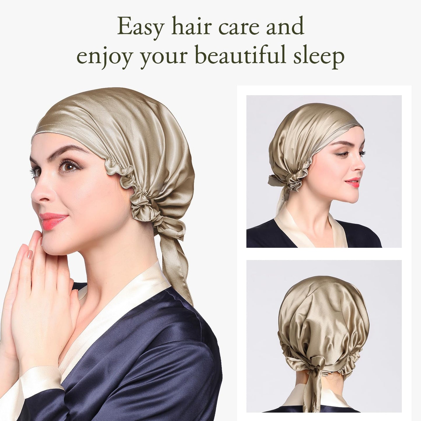 LilySilk Silk Bonnet for Sleeping Womens Sleep Cap 100% 19MM Mulberry Silk for Long Curly Hair Adjustable Stretchy Taupe Beauty and Personal Care LilySilk