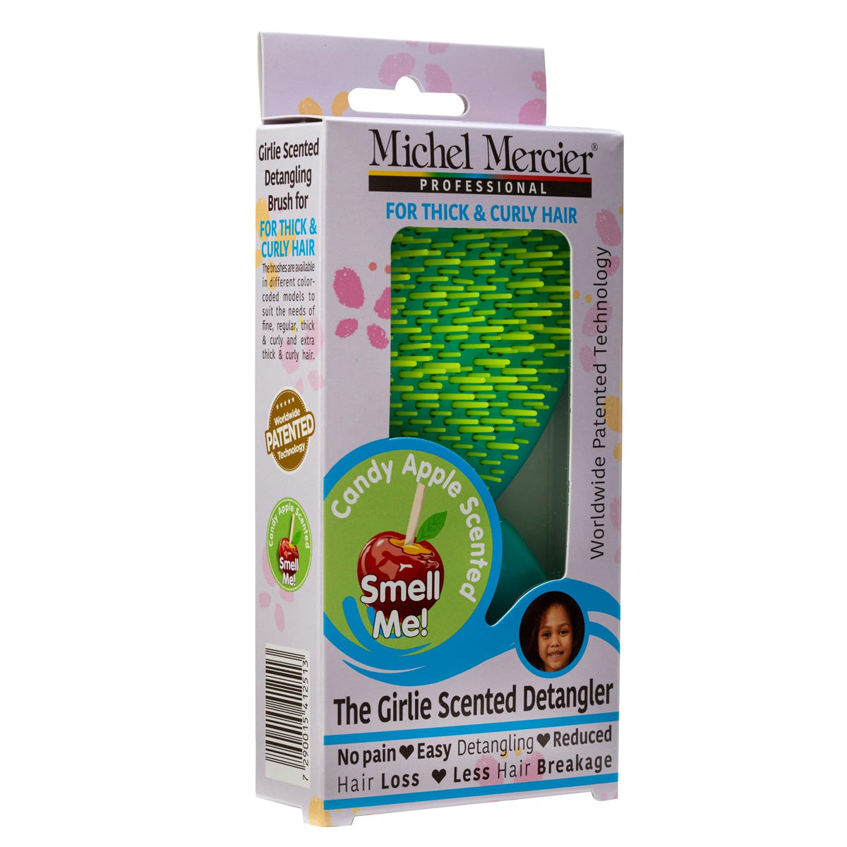Michel Mercier The Girlie Scented Detangler Brush - Painless Kids Hair Brush for Shiny Hair - Thick and Curly Hair - Candy Apple - Purple-Pink - 1 pc