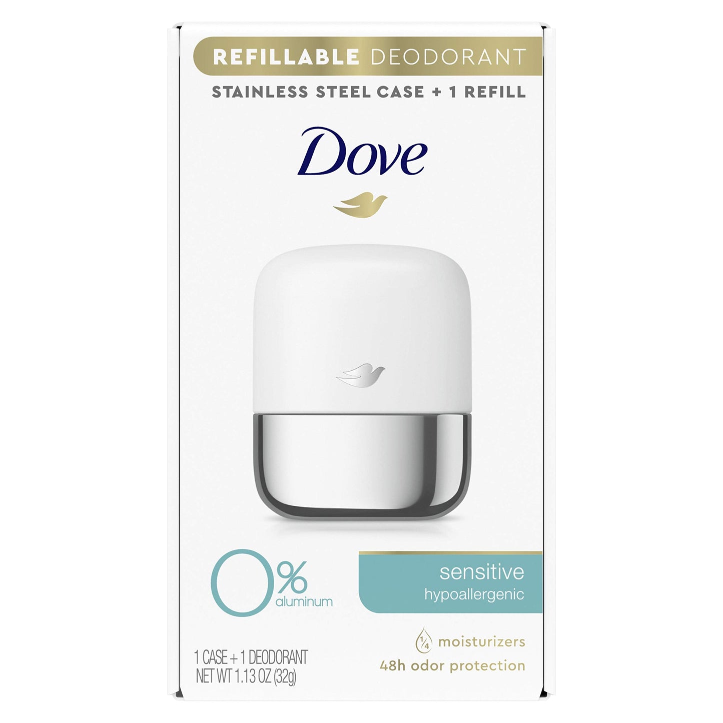 Dove Refillable Deodorant Starter Kit 0% Aluminum Sensitive Aluminum Free Deodorant 1.13 oz Beauty and Personal Care Dove