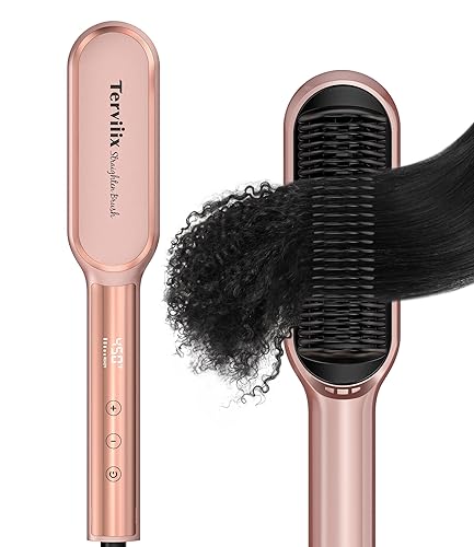 Terviiix Hair Straightener Brush Rose Gold - Ionic Anti-Frizz Hair Straightening Comb with MCH Heater, 13 Heat Settings, Fast Heating 20S, Dual Beauty & Personal Care Terviiix