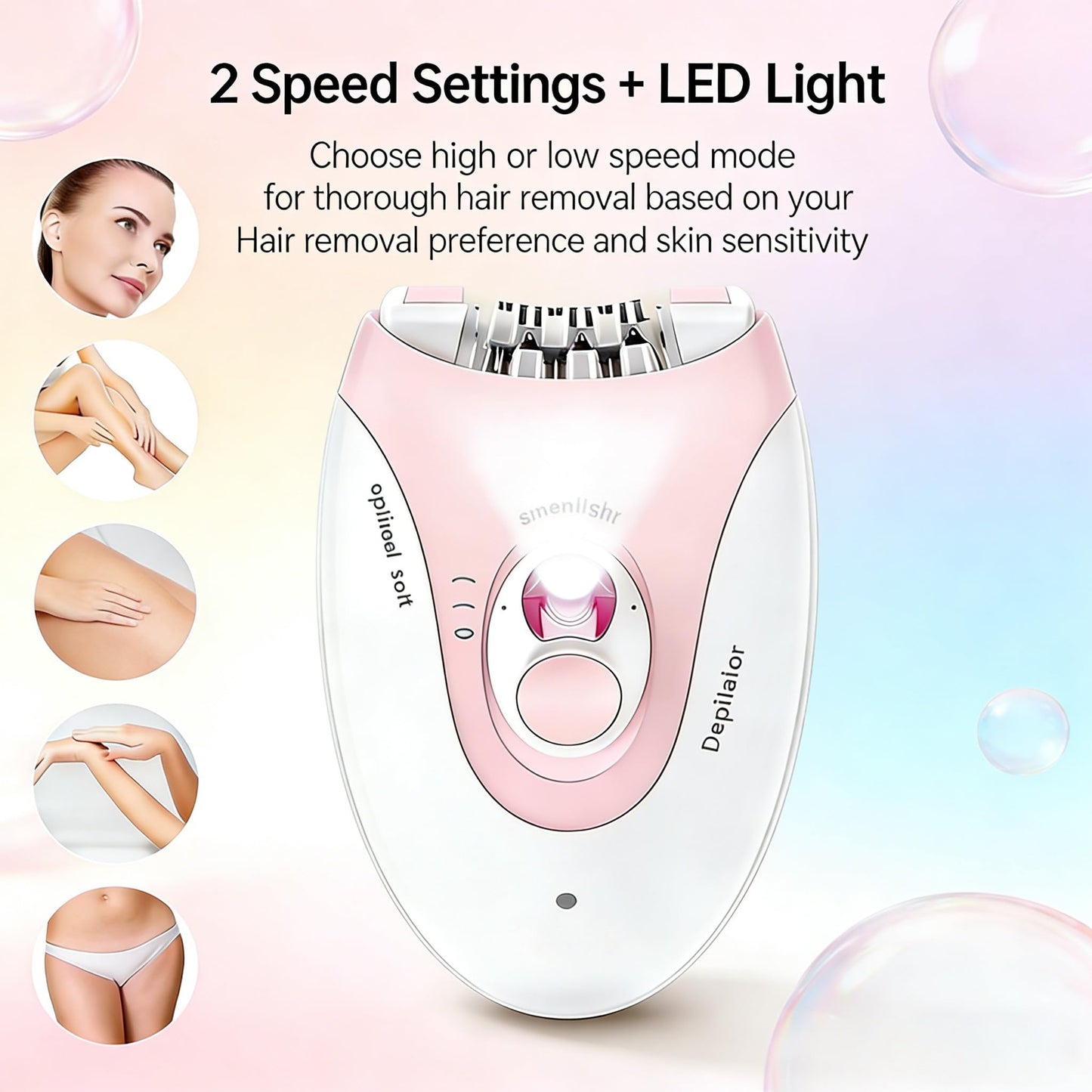 Epilator,Smooth Glide Epilator for Women,Rechargeable 2 Speed Facial Hair Removal Device with LED Light & 36 Tweezers,Portable Electric Trimmer Device Beauty and Personal Care Joyun