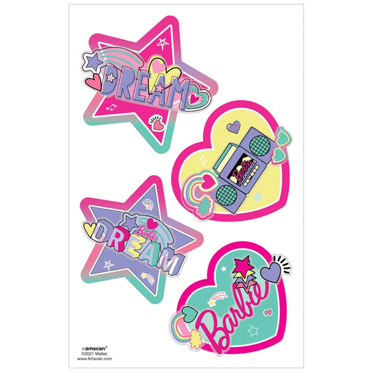 Barbie Dream Together 3D Tattoos - 7.75" x 4.125"(Pack of 4) - Colorful, Fun & Easy-to-Apply Temporary Tattoos - Perfect for Parties & Dress-Up
