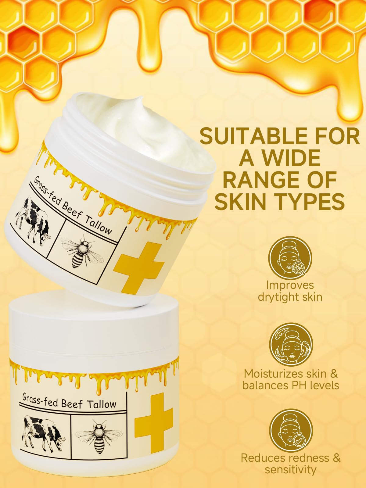 mkzea Beef Tallow for Skin, Beef Tallow, Tallow and Honey Cream, Grass Fed Beef Tallow, Whipped Beef Tallow for Face Moisturizer for All Purpose Beauty & Personal Care mkzea