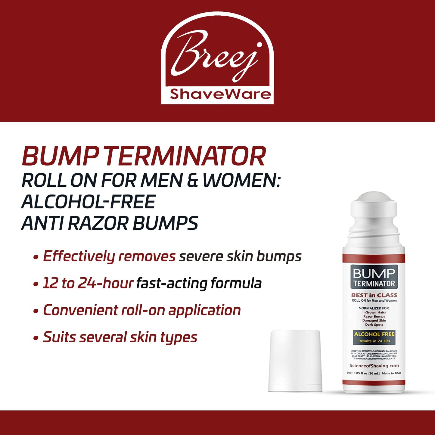 BREEJ Bump Terminator, ALCOHOL FREE, Anti Razor Bumps, Ingrown Hair, Razor Burn, Skin Treatment for Face, Neck, Bikini area, Legs-After Shave & Back Beauty and Personal Care BREEJ
