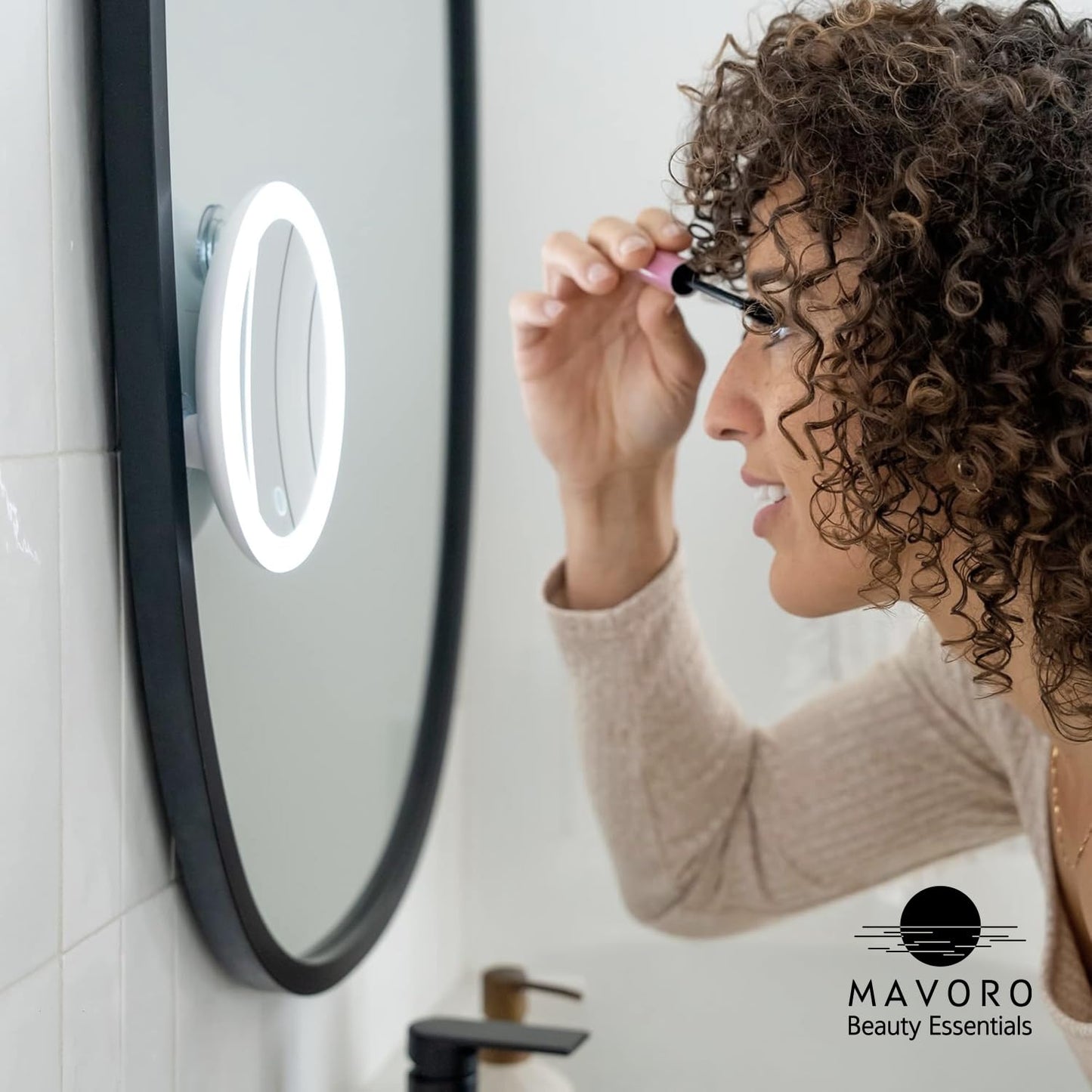 Mavoro 6.8" LED Magnifying Mirror with 3 Strong Suction Cups | 10X Magnification | Portable Lighted Travel Makeup & Cosmetic Mirror with Light (4 AAA Beauty & Personal Care Mavoro