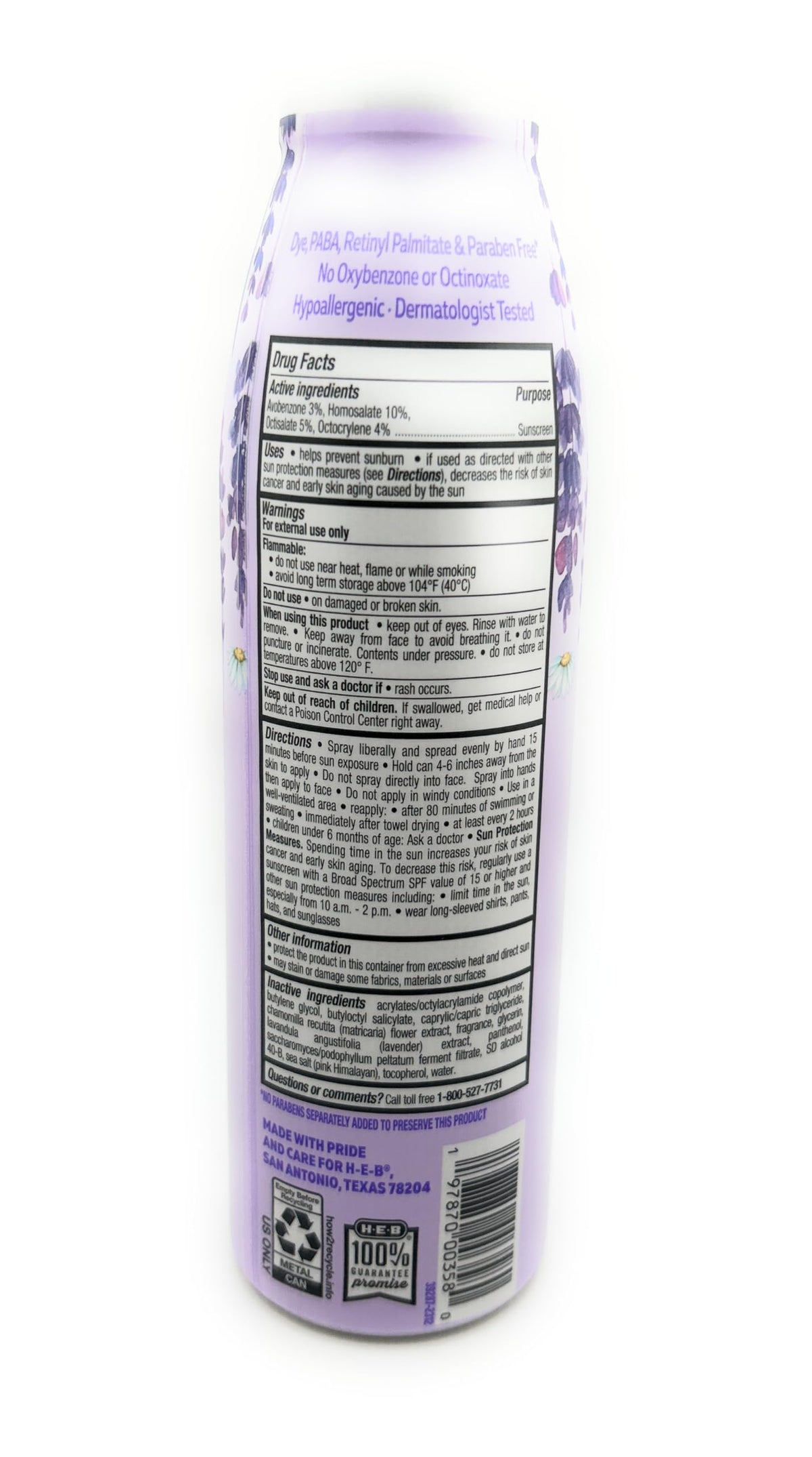 H-E-B Chamomile & Lavender Scented Sunscreen Spray - SPF 50-5.5oz - 1 bottle Beauty & Personal Care H-E-B