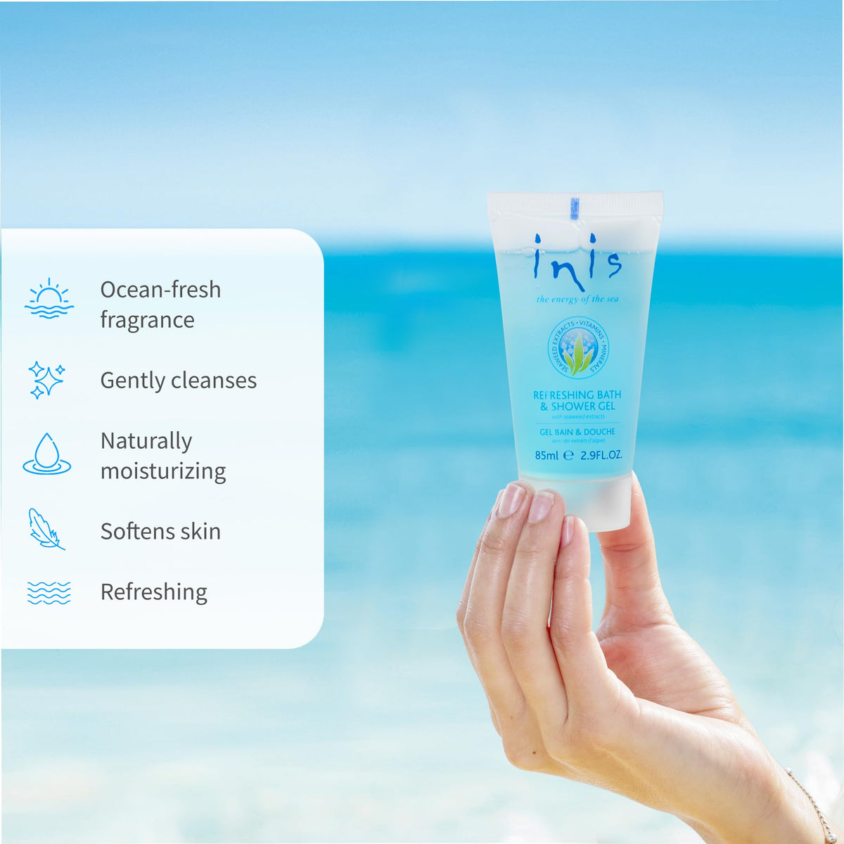 Inis the Energy of the Sea Refreshing Bath and Shower Gel - Travel Size Body Wash for Women and Men - Ocean Fresh Fragrance - 2.9 Fl Oz Beauty & Personal Care Inis the Energy of the Sea