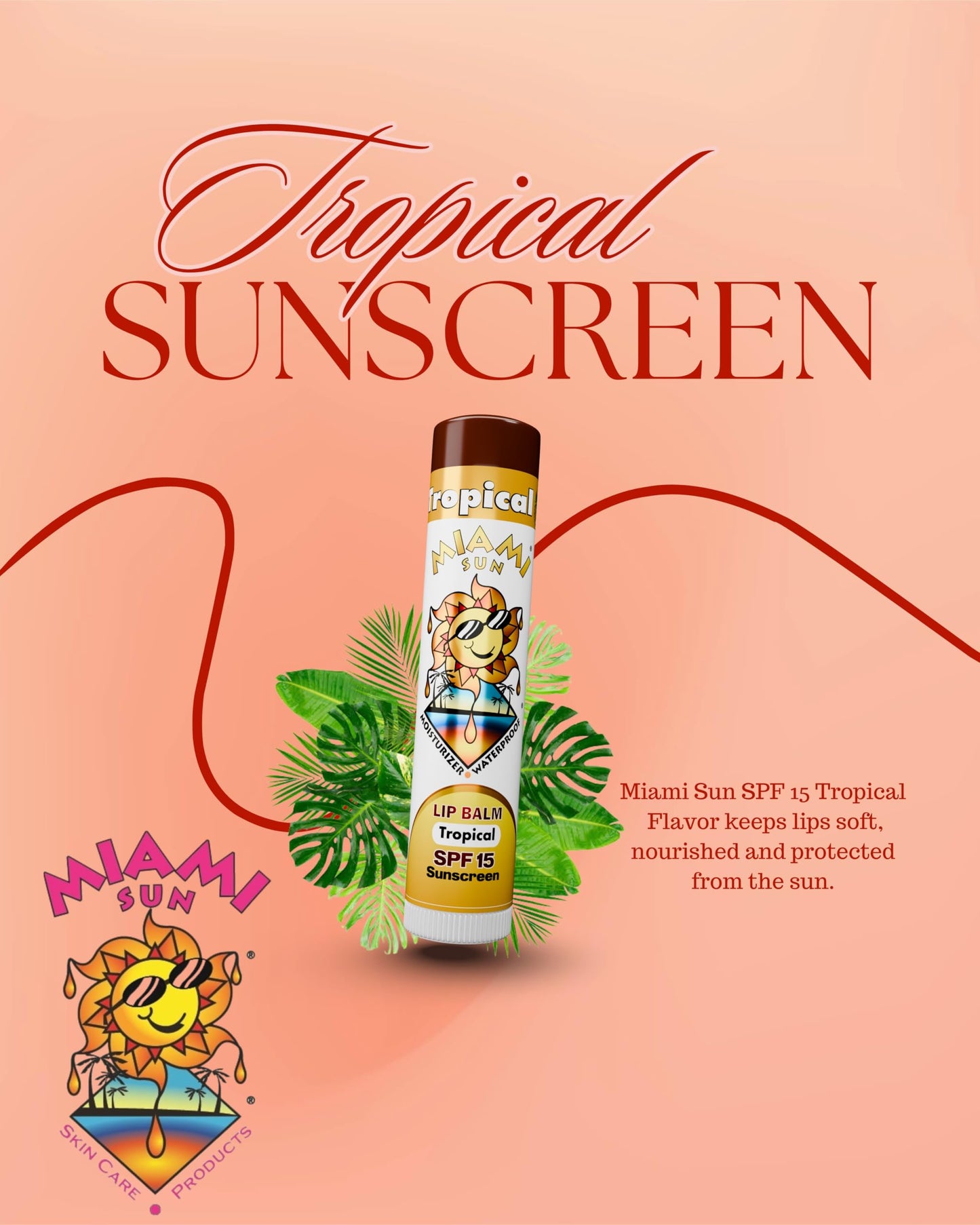 Miami Sun SPF15 Tropical Flavor Sunscreen Lip Balm, offers essential UVA/UVB protection, shield lips from sun exposure, moisturizes and softens lips Beauty and Personal Care MIAMI SUN