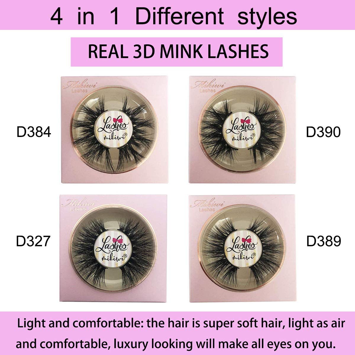 Mikiwi 3D Mink Lashes, 4 Styles Mink Eyelashes, Dramatic Eyelashes, Strip Lashes, 5D Mink Lashes, Pack-4 Beauty & Personal Care mikiwi