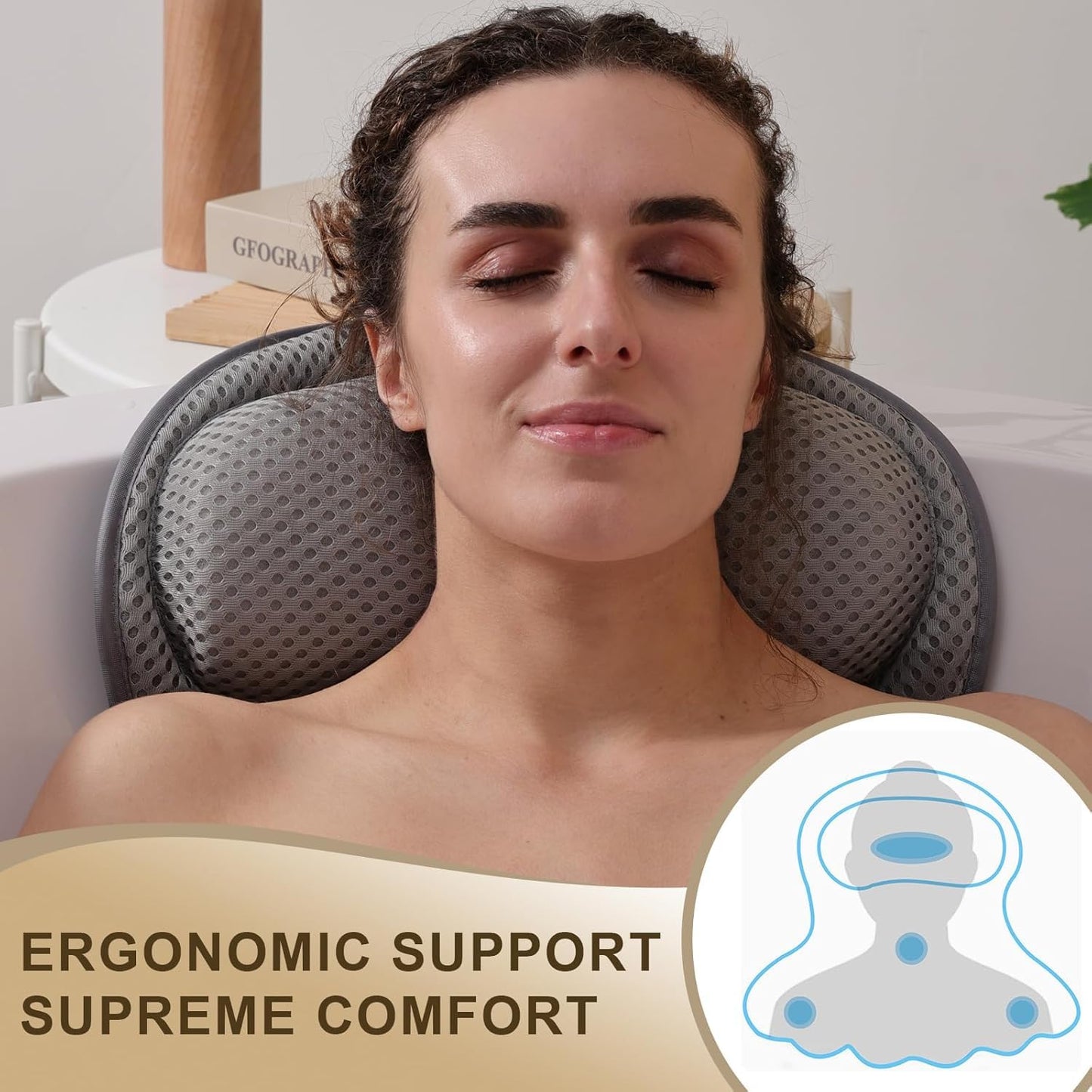 Bath Pillow Luxury Bathtub Pillow, Extra Soft & Comfortable Bath Pillow for Tub Head Neck and Back Support, with 4D Air Mesh Cushions & Non-Slip Beauty and Personal Care Binobella