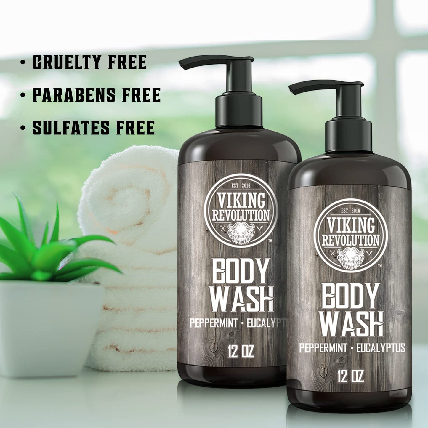 Viking Revolution Men's Body Wash - Eucalyptus Peppermint Body Wash for Men - Mens Natural Body Wash with Vitamin E and Rosemary Oil - Mens Shower Gel Beauty & Personal Care Viking Revolution