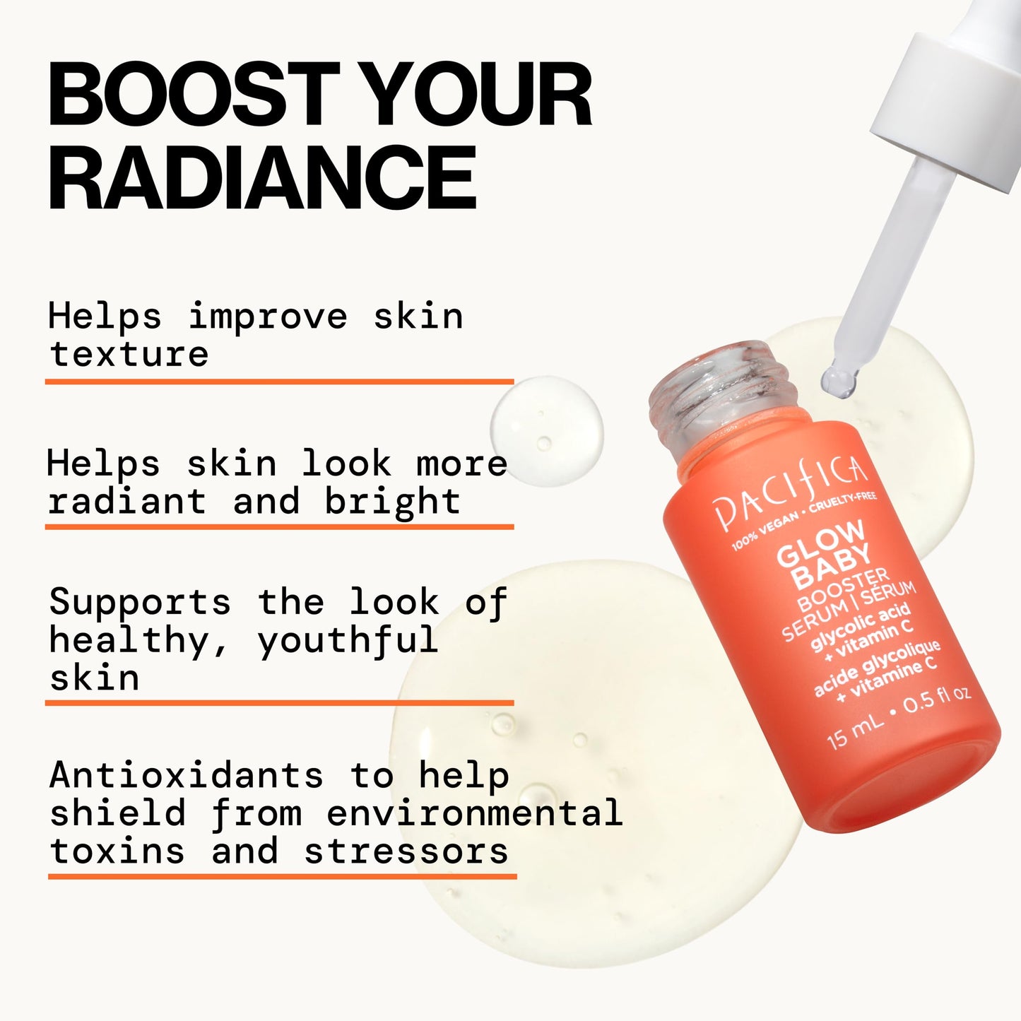 Pacifica Glow Baby Booster Mini Face Serum, Vitamin C & Glycolic Acid For Brightening Dull Skin, Fragrance-Free, Vegan & Cruelty-Free, .5 Fl Oz Beauty & Personal Care Pacifica