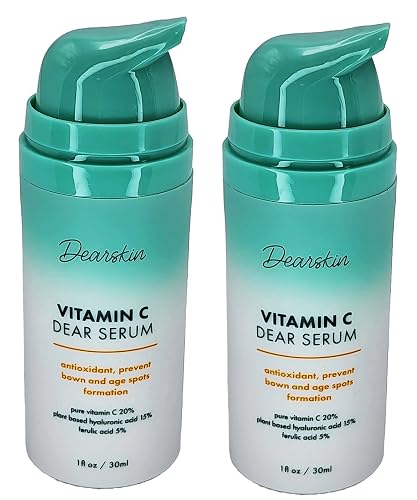 2 PACK Vitamin C Serum 20% - PURE L-ASCORBIC ACID, Ferulic Acid, Hyaluronic Acid Botanic, Vitamin E Organic Cruelty Free for Face and Neck Best Beauty & Personal Care Dearskin