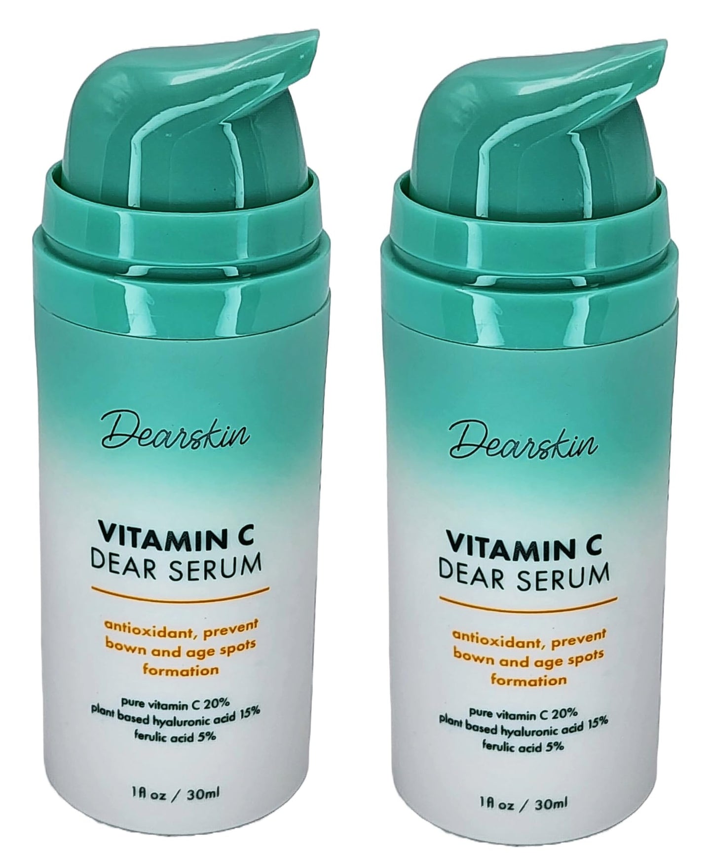 2 PACK Vitamin C Serum 20% - PURE L-ASCORBIC ACID, Ferulic Acid, Hyaluronic Acid Botanic, Vitamin E Organic Cruelty Free for Face and Neck Best Beauty & Personal Care Dearskin
