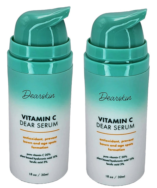 2 PACK Vitamin C Serum 20% - PURE L-ASCORBIC ACID, Ferulic Acid, Hyaluronic Acid Botanic, Vitamin E Organic Cruelty Free for Face and Neck Best Beauty & Personal Care Dearskin
