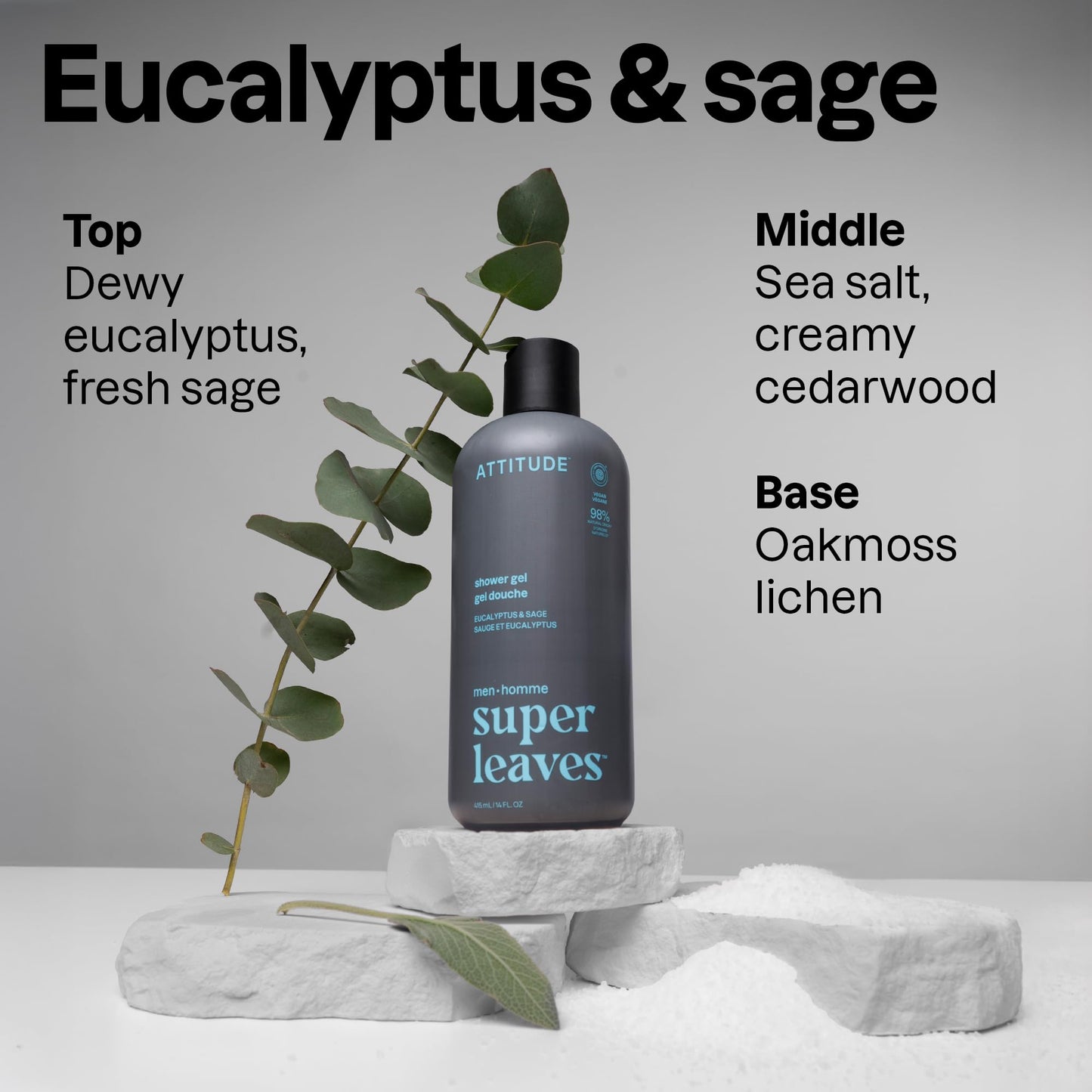 ATTITUDE Shower Gel Body Wash for Men, 98% Natural Origin Ingredients, Paraben & Phthalate Free, EWG Verified, Cleanses Without Drying, Eucalyptus Beauty & Personal Care ATTITUDE