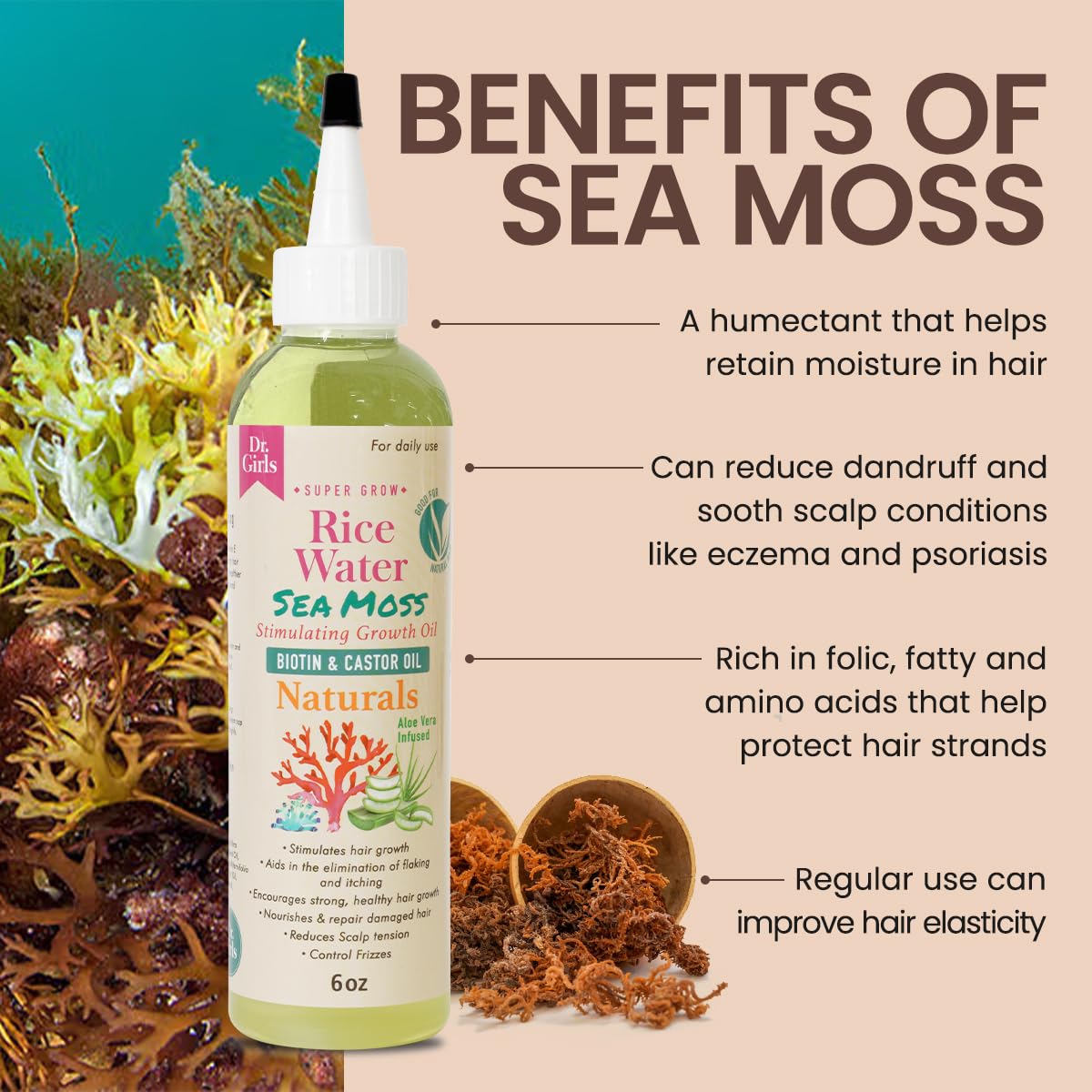 Dr.Girls Rice Water Thickening Growth Oil 6oz (Sea Moss) Beauty & Personal Care Dr.Girls