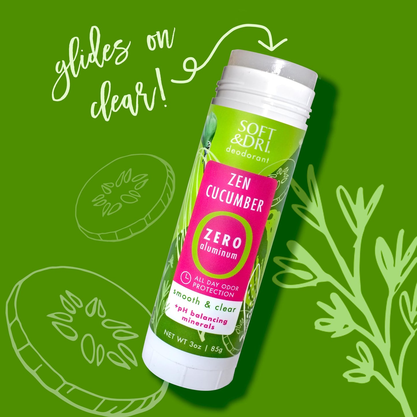 Soft & Dri Zen Cucumber Aluminum Free Deodorant, 3 oz, Smooth and Clear Stick, pH Balancing Minerals, 3 Pack Beauty and Personal Care Soft & Dri