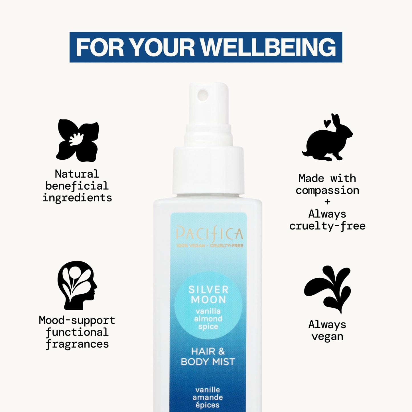 Pacifica Hair Perfume & Body Fragrance Spray Mist - Silver Moon with Vanilla, Almond & Spice - Alcohol-Free, Vegan & Cruelty-Free, 6.5 oz Beauty & Personal Care Pacifica