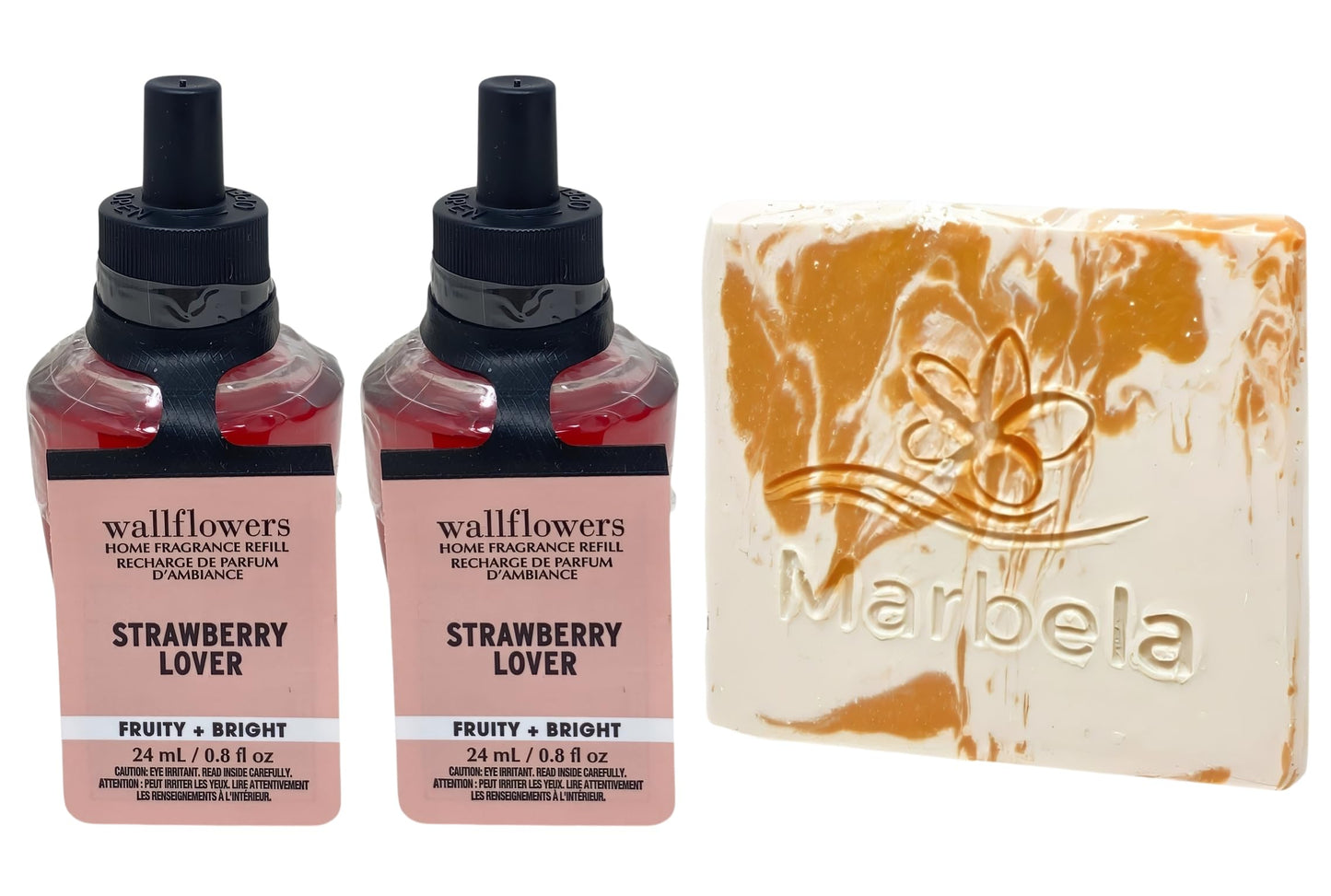Bath & Body Works Strawberry Lover 2 Wallflowers Home Fragrance Refill Bulbs with a Peach Gardenia Sample Soap Beauty & Personal Care Bath & Body Works