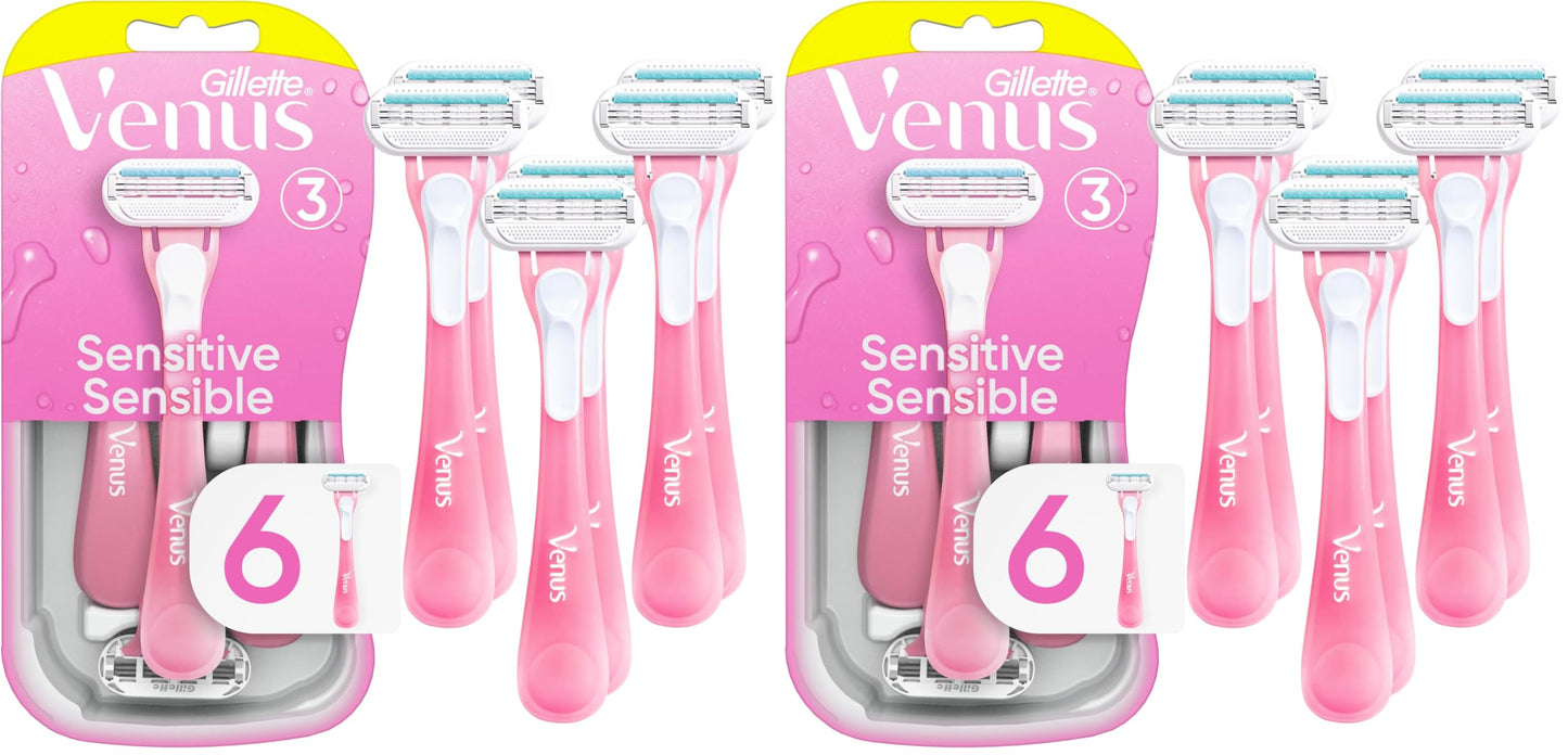 Gillette Venus Sensitive Disposable Razors for Women with Sensitive Skin, Delivers Close Shave with Comfort, 6 Count, (Pack of 2) Beauty and Personal Care Gillette Venus Default Title