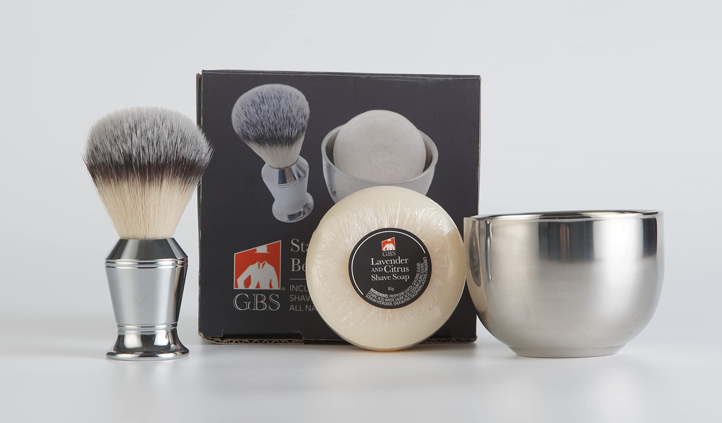 G.B.S Men's Wet Shaving Gift Set, Stainless Handle Shaving Brush, Stainless Shave Soap Bowl and Natural Shaving Soap, 3 Pieces Grooming Kit for Men Beauty and Personal Care G.B.S
