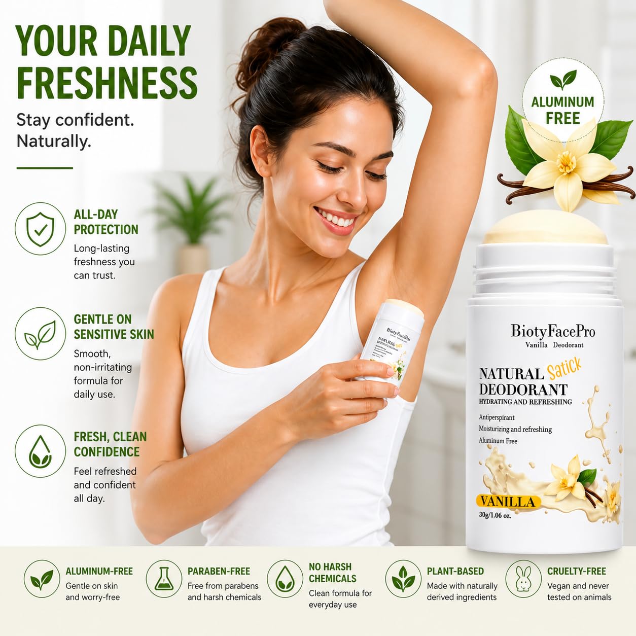 BiotyFacePro Natural Deodorant Stick - Aluminum-Free, Moisturizing & Refreshing, Long-Lasting Odor Protection, (Vanilla) Beauty and Personal Care BIOTYFACEPRO SKINCARE